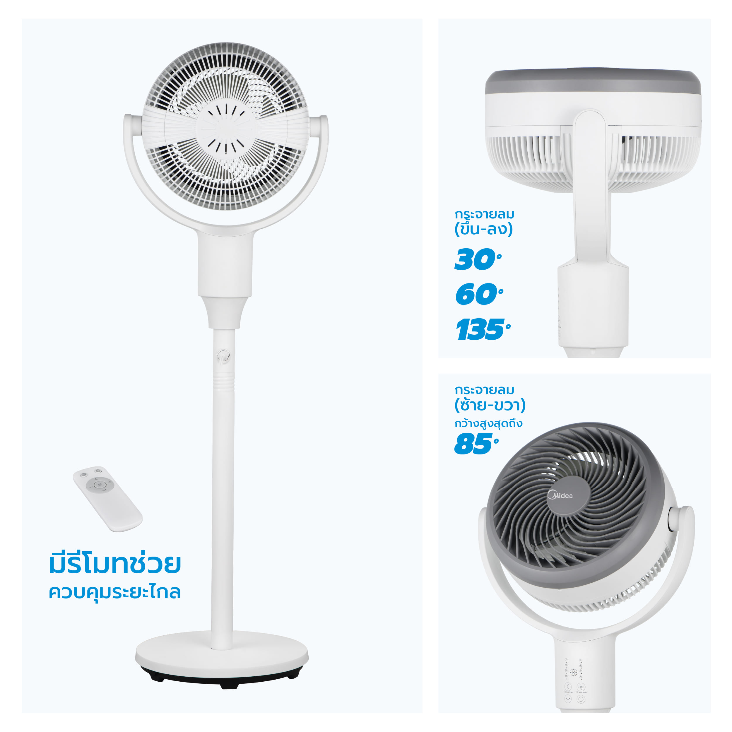 พัดลมตั้งพื้น MIDEA รุ่น MFG180R0BPW สีขาว (สำหรับหมุนเวียนอากาศ) รับประกัน 3 ปี_4